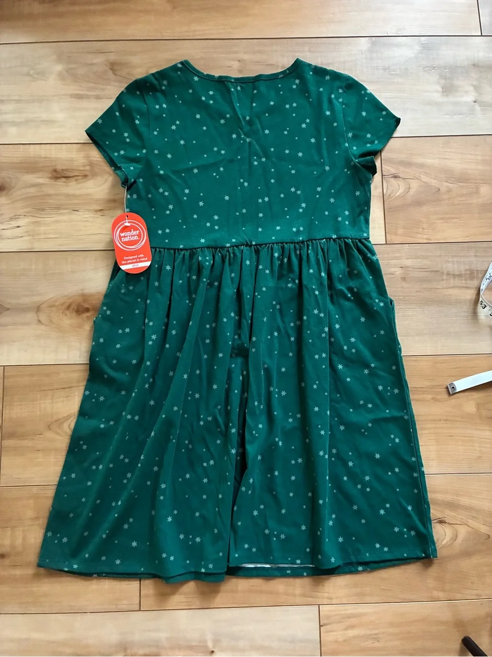 wonder nation Green Star Print Short Sleeve Pocket Dress